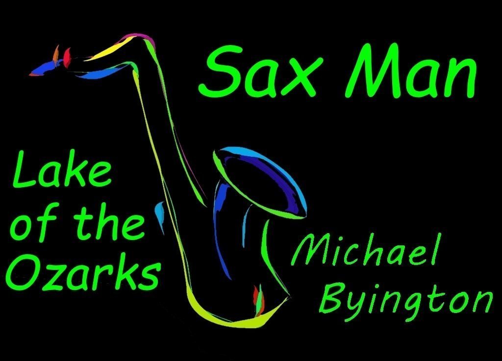 Artwork logo displaying a saxophone with the words Sax Man, Michael Byington